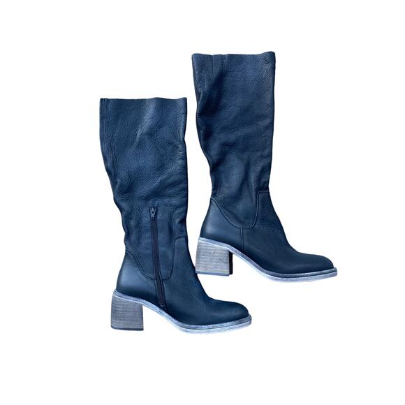 Free People Boot Essential Tall Leather Slouch Knee 38 Block Heel NEW - Picture 2 of 6